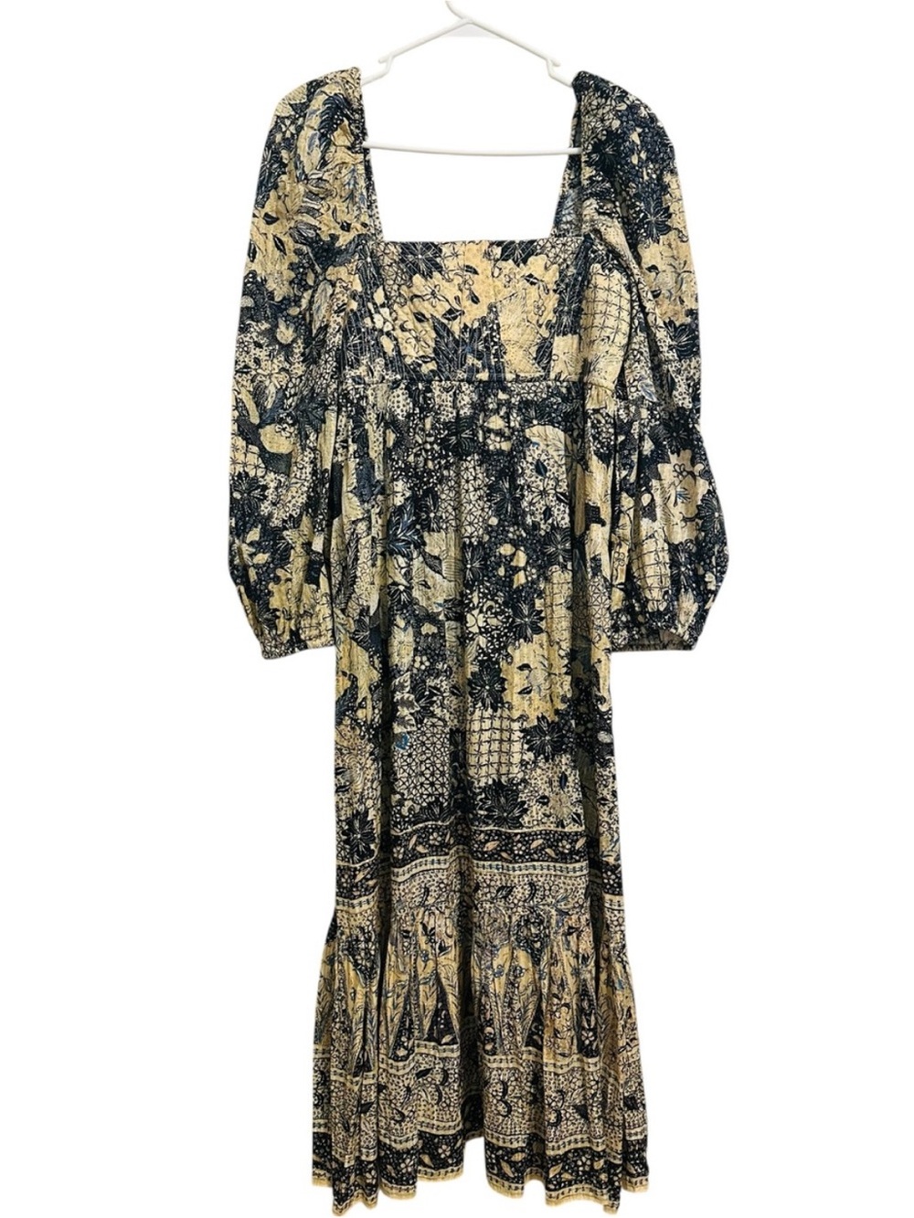 ULLA JOHNSON Natilda Boho Patchwork Floral Puff Sleeve Square Neck Maxi Dress - Picture 7 of 12
